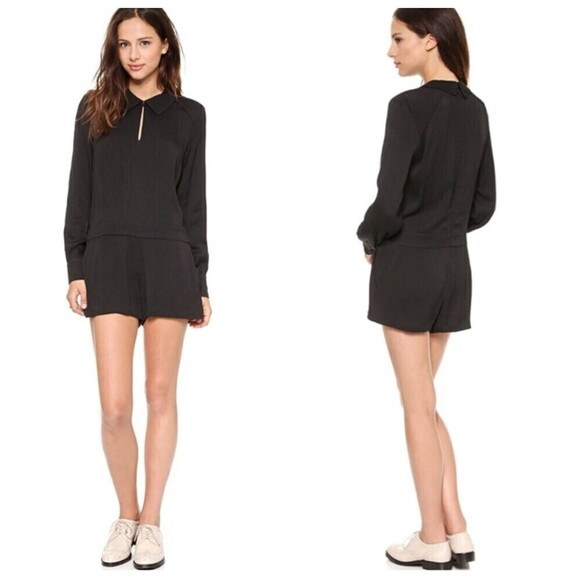ELLA Moss Ivana Black Long Sleeved Collared Romper, Size S - Picture 2 of 12